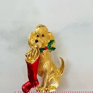 Gerry’s Vintage Puppy Dog red stocking Christmas brooch